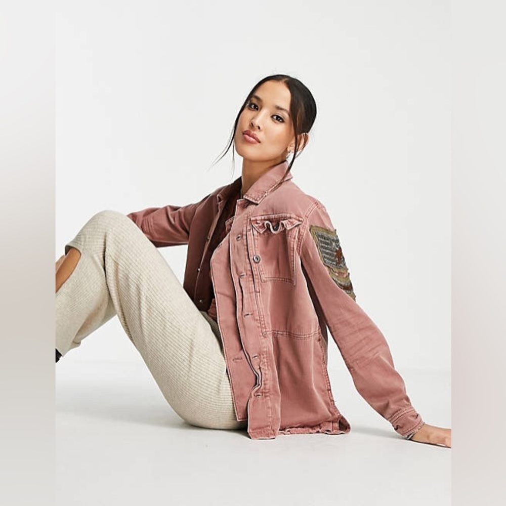 Free People Embellished Military Shirt Jacket